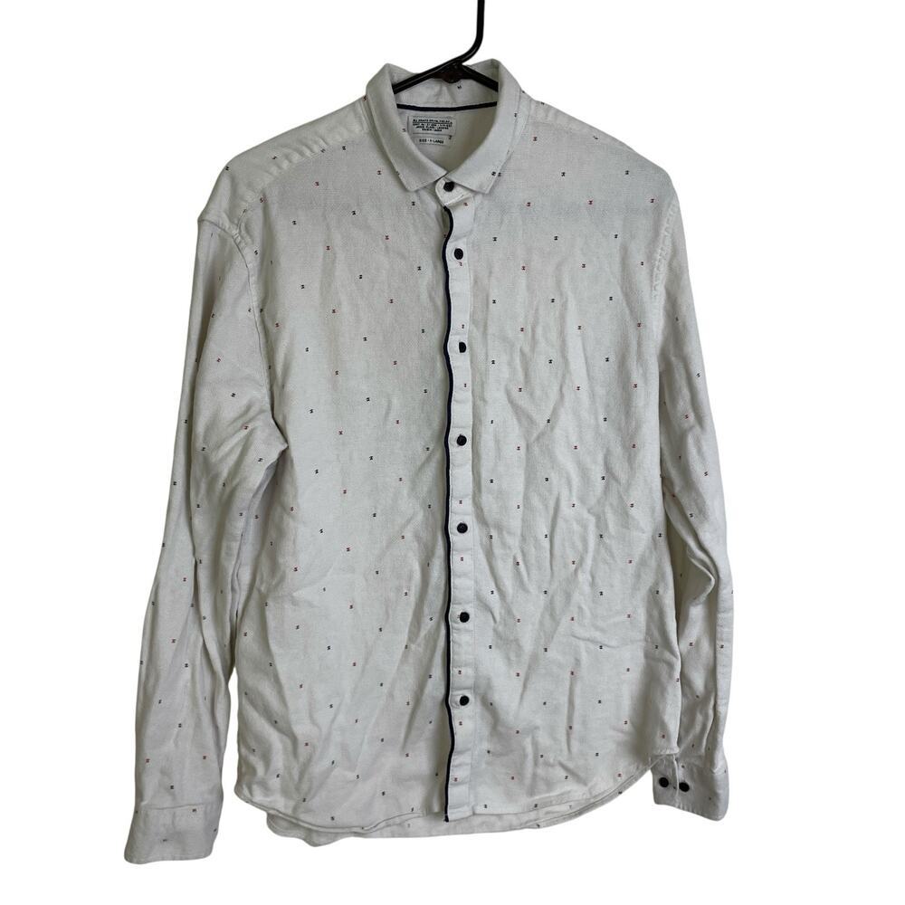 AllSaints Spitalfields Shirt Mens XL White Collared Long Sleeve Button Up Multi